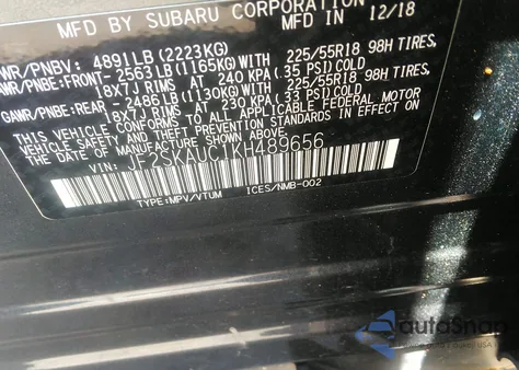 2019 Subaru Forester Limited from USA, damaged, VIN JF2SKAUC1KH489656